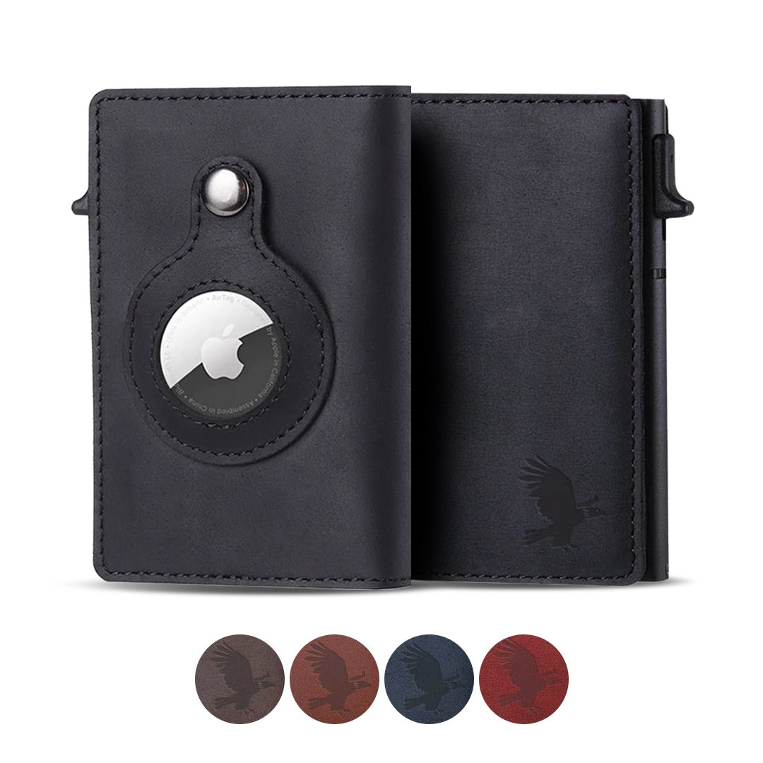 Parvus™ Slim Leather Wallet with Apple AirTag Holder - RFID Blocking Card Case