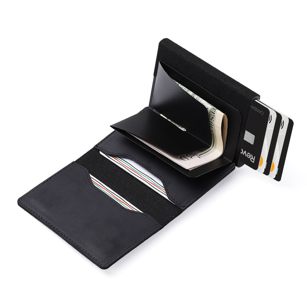 Parvus Slim RFID Wallet for Apple Airtag unfolded with bills