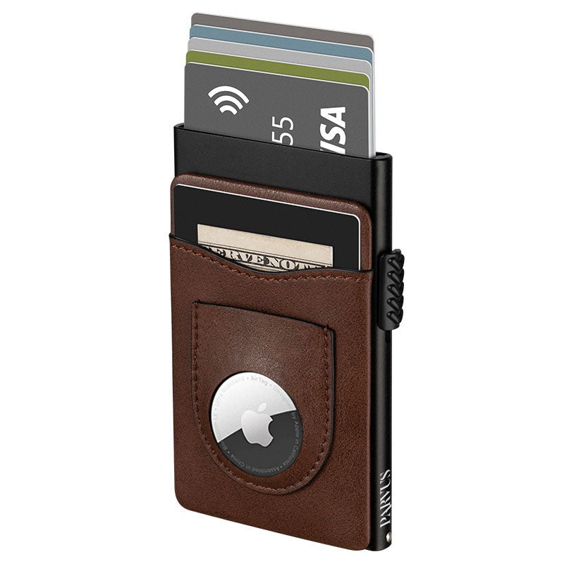 Parvus™ AirTag Wallet: Premium leather card holder wallet with built-in Apple AirTag slot. This smart wallet for men offers RFID protection, quick card access, and extra storage. Ideal as a credit card holder, card case, and wallet with AirTag. Best smart wallet choice.