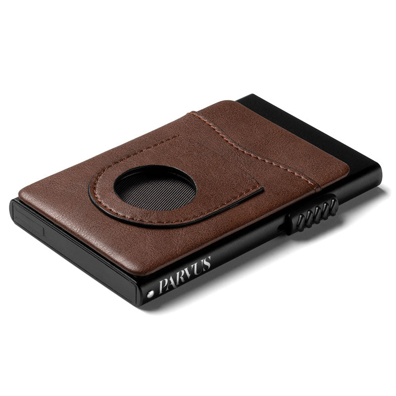 Parvus™ AirTag Wallet: Premium leather card holder wallet with built-in Apple AirTag slot. This smart wallet for men offers RFID protection, quick card access, and extra storage. Ideal as a credit card holder, card case, and wallet with AirTag. Best smart wallet choice.
