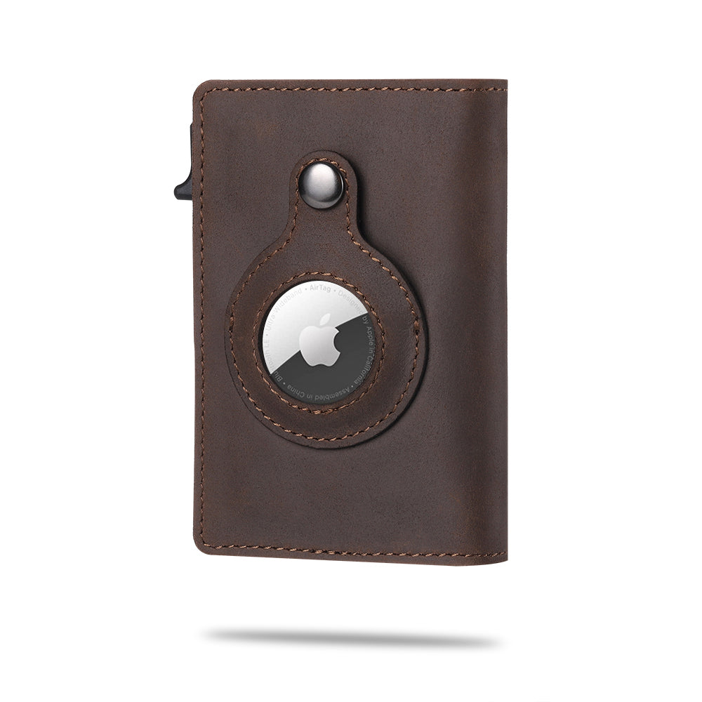 Parvus Slim RFID Wallet for Apple Airtag back view with Airtag Dark Brown