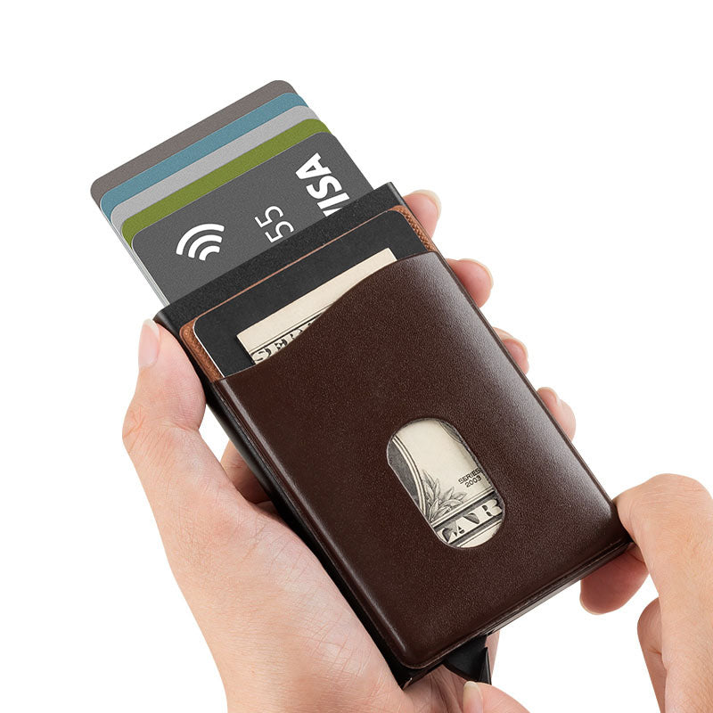 Parvus™ Leather Slim RFID Blocking Wallet-HAND-DARK-BROWN